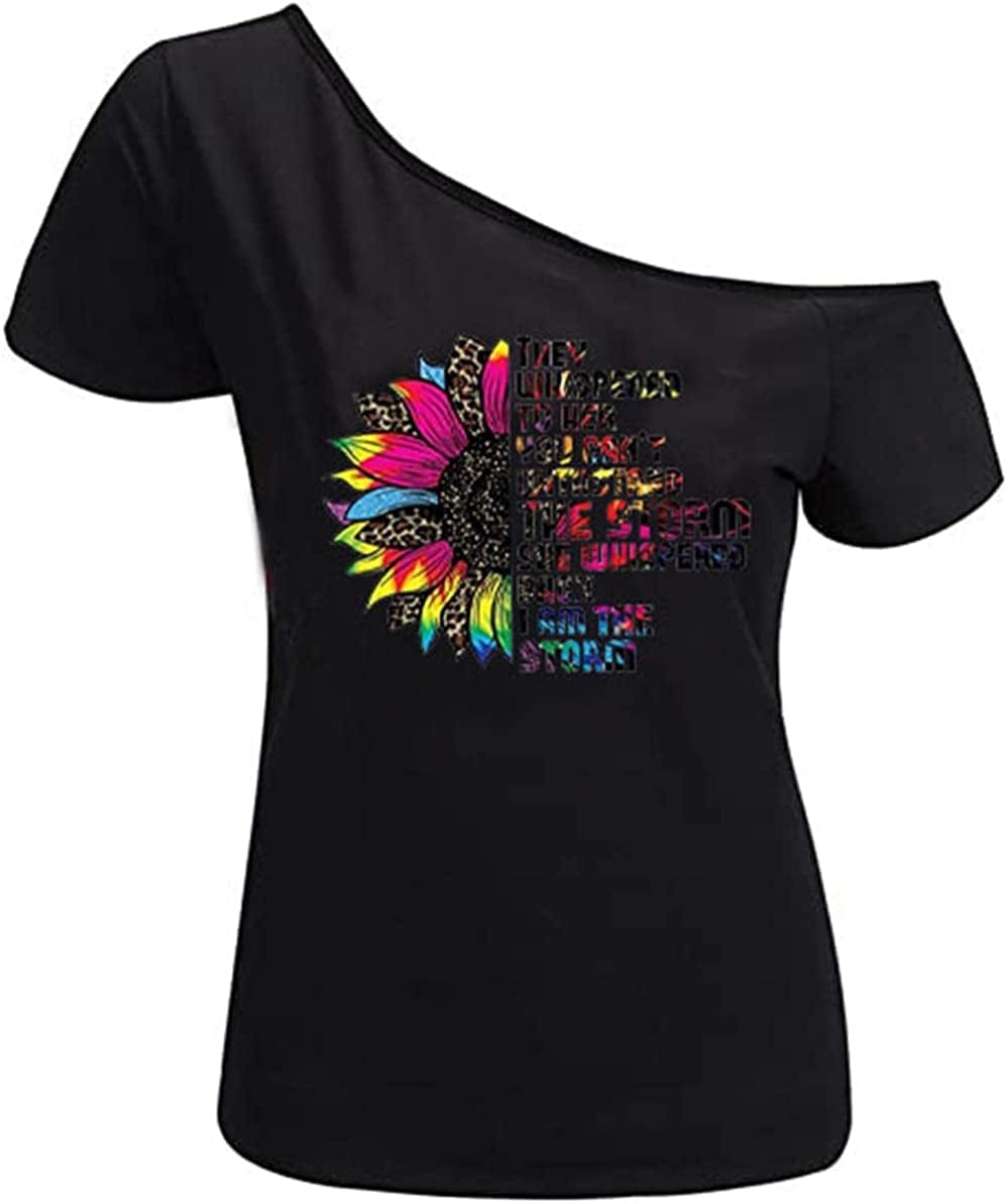 Women’S Short Lips Print Causal off the Shoulder plus Size T-Shirt Tops Black+wflowers / XX-Large