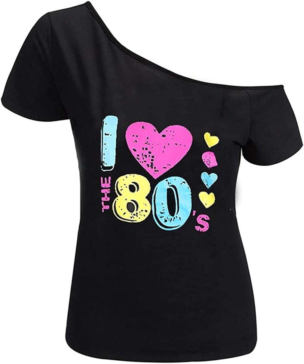Women’S Short Lips Print Causal off the Shoulder plus Size T-Shirt Tops Black+love / XX-Large