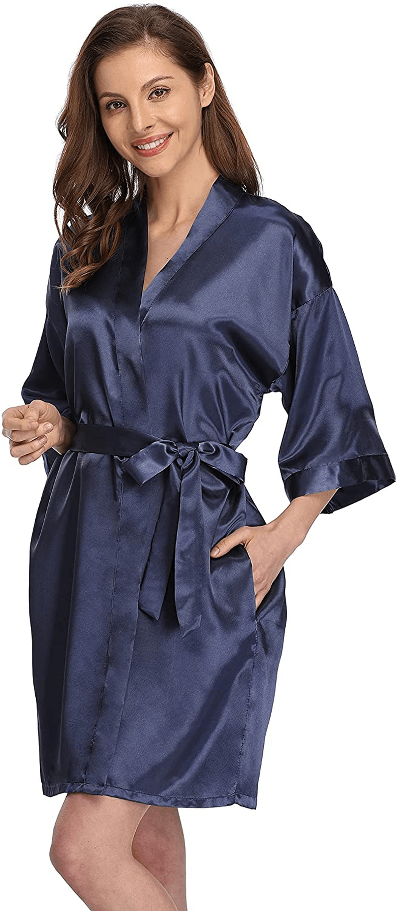 Women'S Short Satin Kimono Robe for Bride and Bridesmaids Party Apparel & Accessories > Clothing > Sleepwear & Loungewear > Robes Kimono Art Deepblue Large