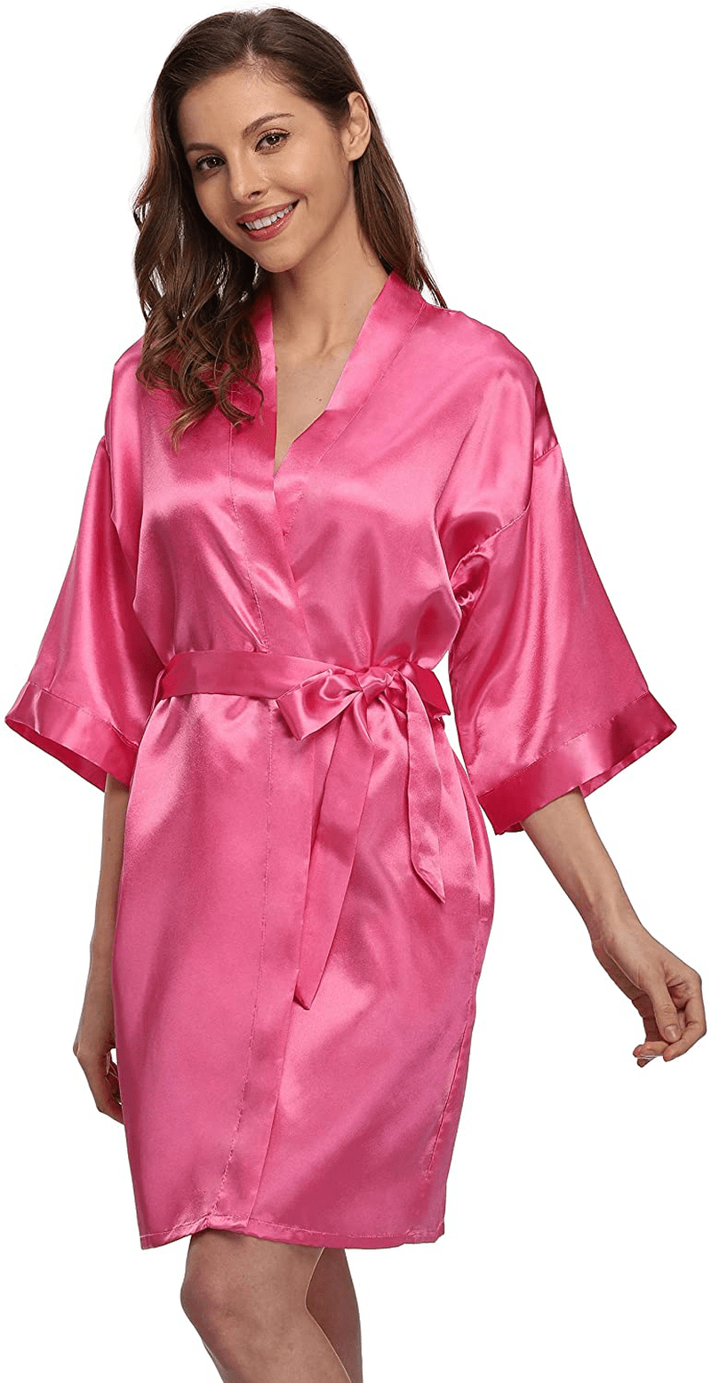 Women'S Short Satin Kimono Robe for Bride and Bridesmaids Party Apparel & Accessories > Clothing > Sleepwear & Loungewear > Robes Kimono Art Hot Pink Large