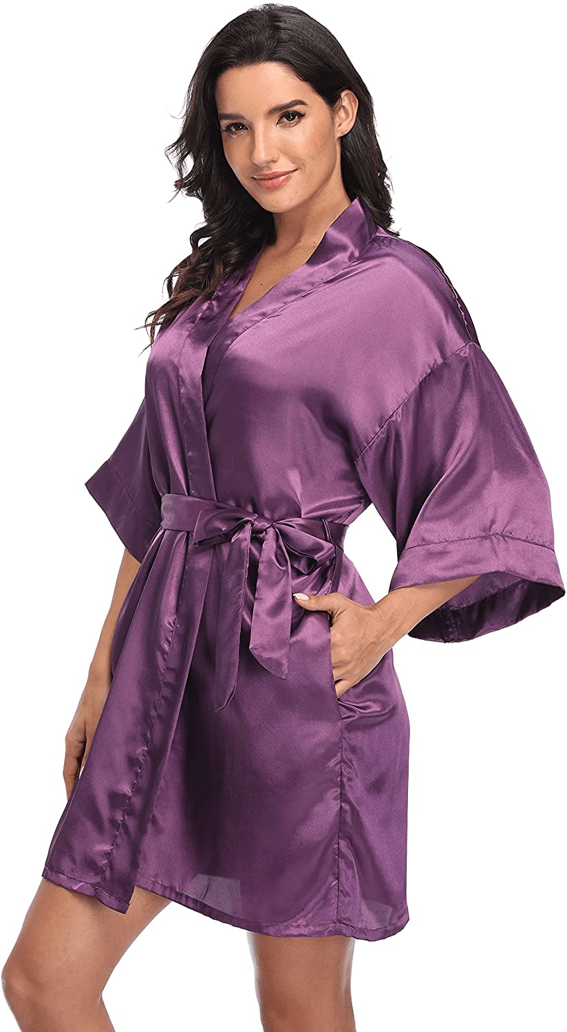 Women'S Short Satin Kimono Robes Silky Bathrobe Bridesmaid Wedding Party Dressing Gown Lightweight Sleepwear Apparel & Accessories > Clothing > Sleepwear & Loungewear > Robes goodmansam