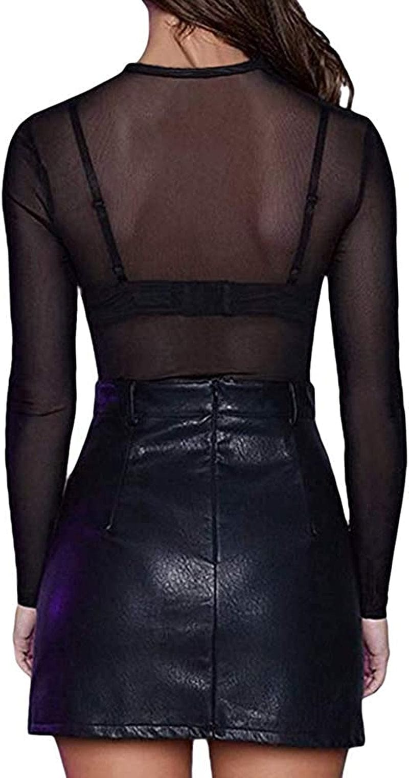 Women'S Short Sleeve Long Sleeve Bodycon Clubwear Sheer Pure Mesh Tops T Shirts