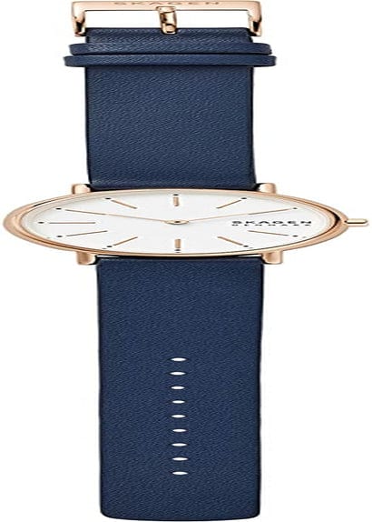 Women'S Signatur Quartz Analog Stainless Steel and Leather Watch, Color: Blue/Rose Gold (Model: SKW2838)