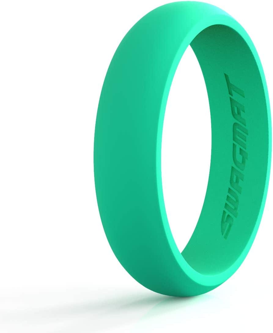 Women’S Silicone Wedding Ring – 4 Ring Pack – Black, Boulder Gray, Seashell White, Royal Purple - 5.5 Mm Width - 2 Mm Thickness 1 Ring - Turquoise / 6.5 (16.9mm)