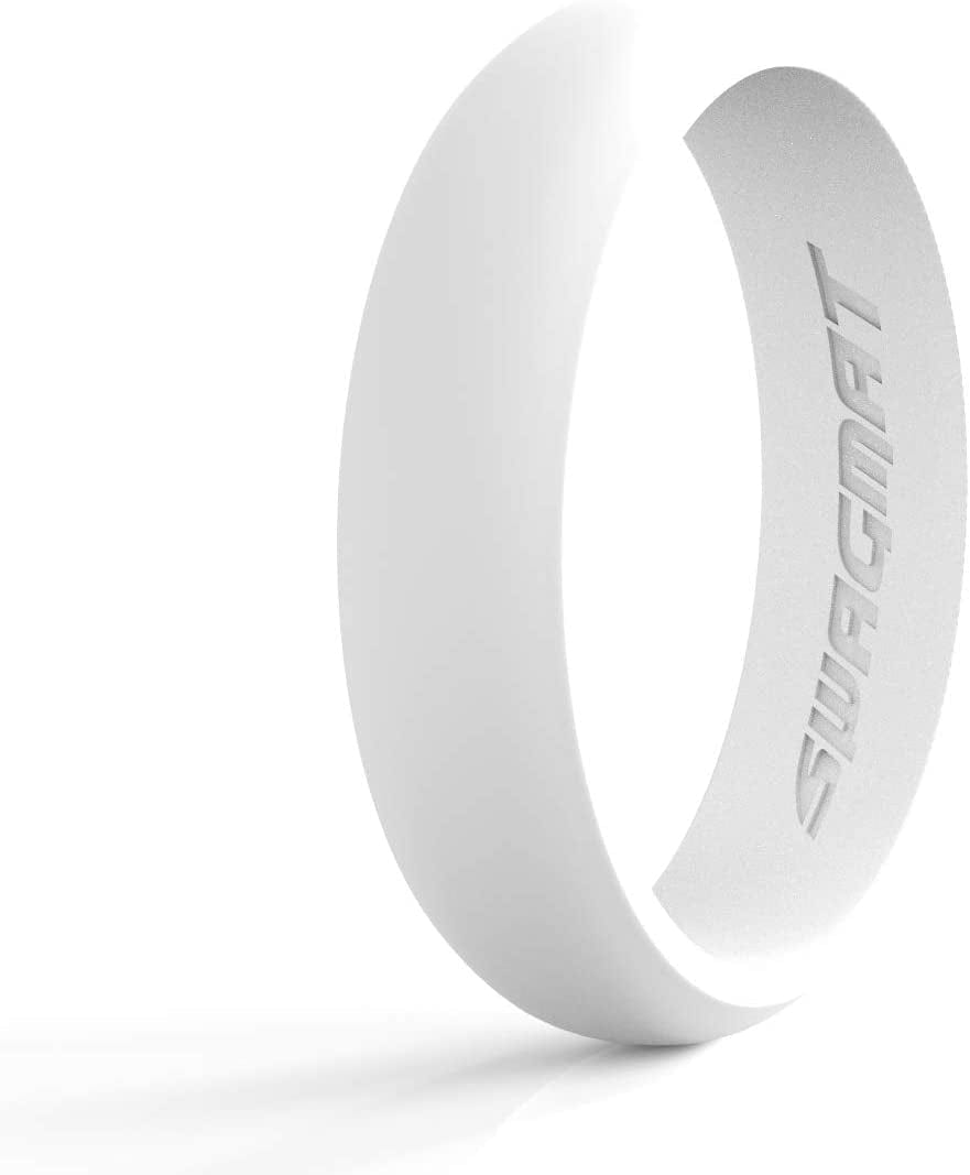 Women’S Silicone Wedding Ring – 4 Ring Pack – Black, Boulder Gray, Seashell White, Royal Purple - 5.5 Mm Width - 2 Mm Thickness 1 Ring - Seashell White / 9 (18.9mm)