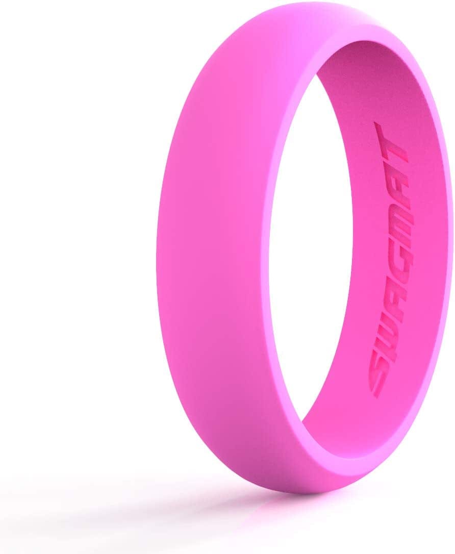 Women’S Silicone Wedding Ring – 4 Ring Pack – Black, Boulder Gray, Seashell White, Royal Purple - 5.5 Mm Width - 2 Mm Thickness 1 Ring - Rose Pink / 6.5 (16.9mm)