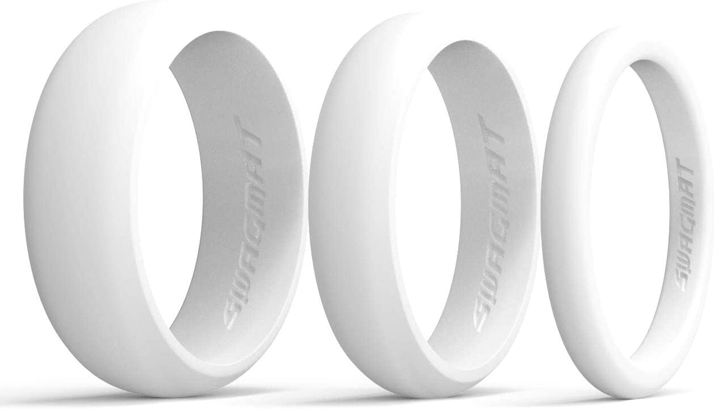 Women’S Silicone Wedding Ring – 4 Ring Pack – Black, Boulder Gray, Seashell White, Royal Purple - 5.5 Mm Width - 2 Mm Thickness 3 Rings - Seashell White / 13 (22.2mm)