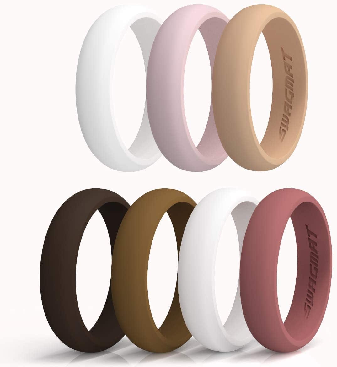Women’S Silicone Wedding Ring – 4 Ring Pack – Black, Boulder Gray, Seashell White, Royal Purple - 5.5 Mm Width - 2 Mm Thickness 7 Ring - White, Turkish Rose, Nude , Light Pink, Snow White, Bronze, Bistre / 12 (21.5mm)
