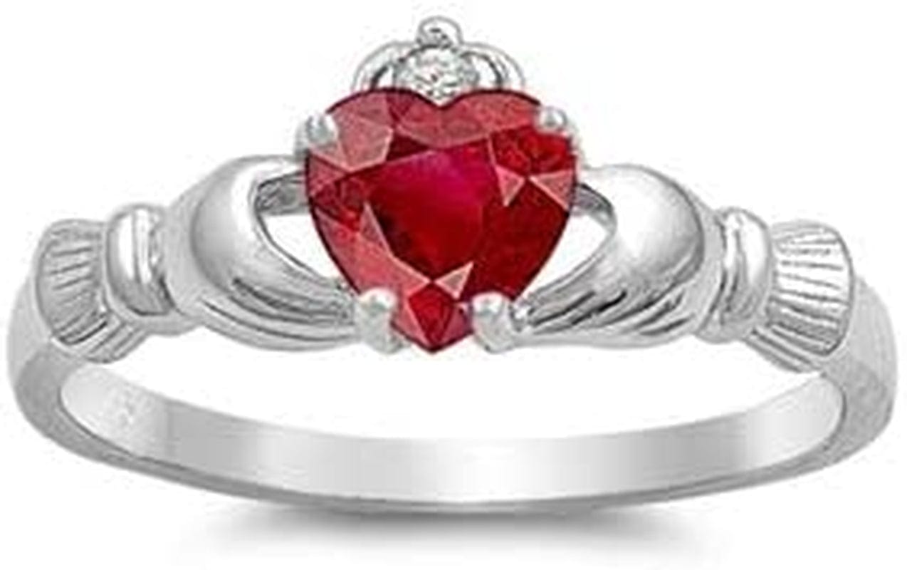 Women'S Silver Claddagh Celtic Irish Fashion Comfort Statement Love Ring Red CZ Sterling Silver / 7