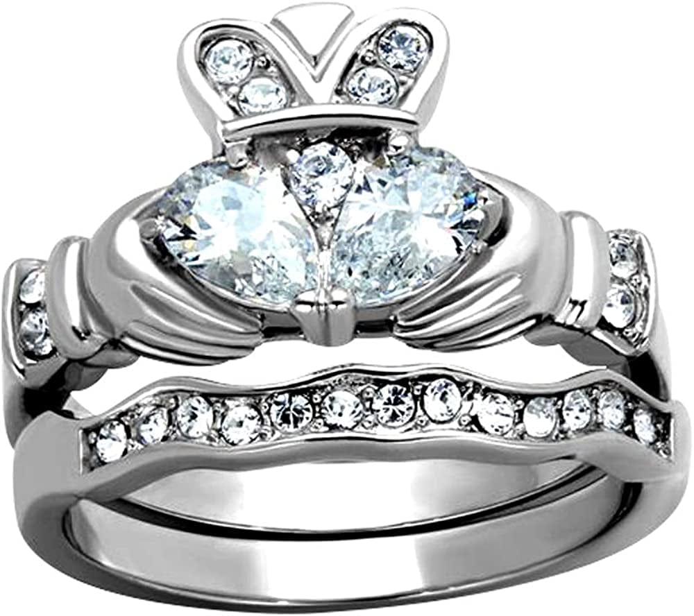 Women'S Silver Claddagh Celtic Irish Fashion Comfort Statement Love Ring Clear / 7