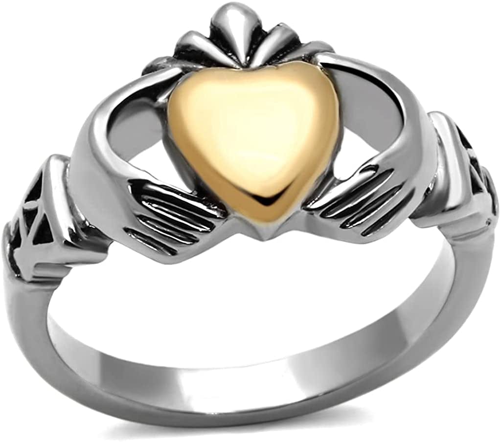 Women'S Silver Claddagh Celtic Irish Fashion Comfort Statement Love Ring Silver/Gold / 5