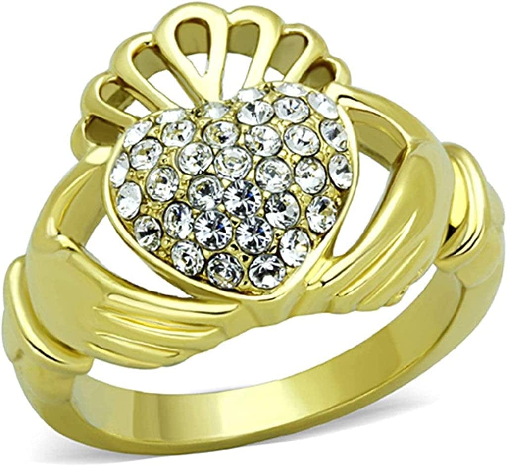 Women'S Silver Claddagh Celtic Irish Fashion Comfort Statement Love Ring Pave CZ Gold / 8