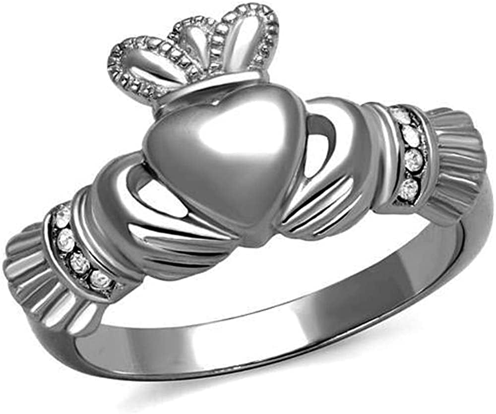 Women'S Silver Claddagh Celtic Irish Fashion Comfort Statement Love Ring Mini CZ Silver / 5