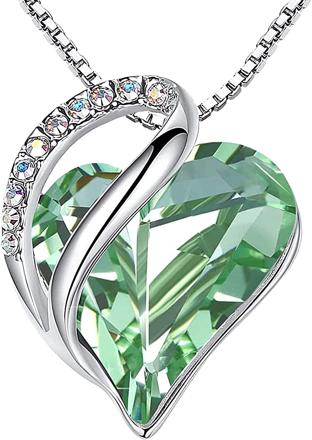 Women’S Silver Plated Infinity Love Heart Pendant Necklace with Birthstone Crystals, Jewelry Gifts for Her, 18 + 2 Inch Chain, Anniversary Birthday Mother'S Necklaces for Wife Mom Girlfriend 08b-August-Light Chrysolite Green