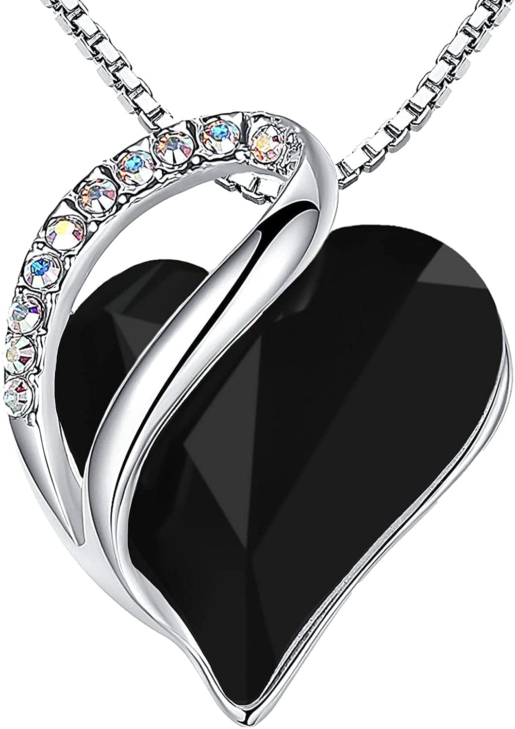 Women’S Silver Plated Infinity Love Heart Pendant Necklace with Birthstone Crystals, Jewelry Gifts for Her, 18 + 2 Inch Chain, Anniversary Birthday Mother'S Necklaces for Wife Mom Girlfriend 13b-Protection-Jet Black