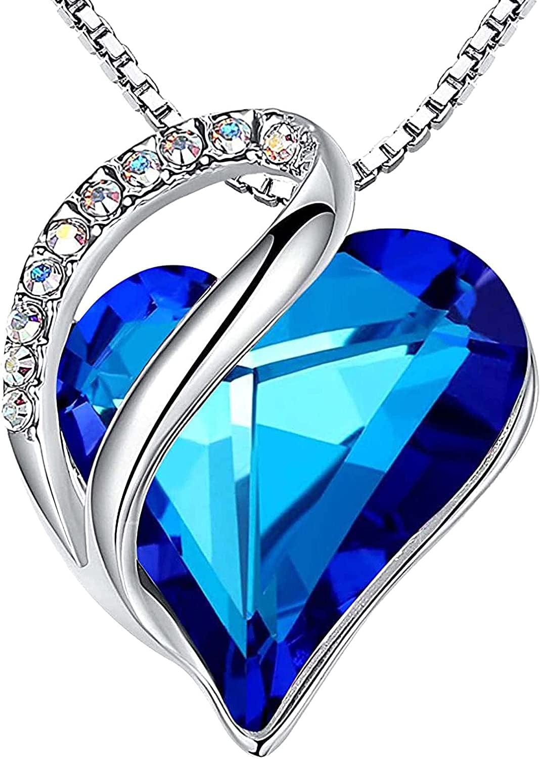 Women’S Silver Plated Infinity Love Heart Pendant Necklace with Birthstone Crystals, Jewelry Gifts for Her, 18 + 2 Inch Chain, Anniversary Birthday Mother'S Necklaces for Wife Mom Girlfriend 09c-September-Rainbow Sapphire Blue