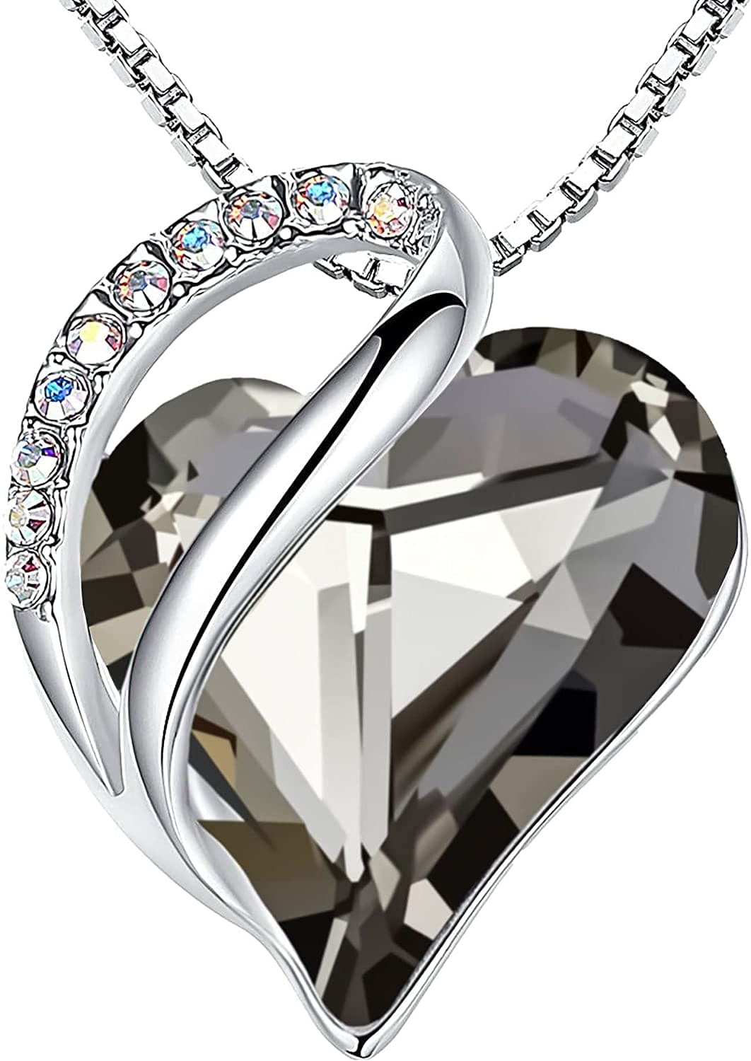 Women’S Silver Plated Infinity Love Heart Pendant Necklace with Birthstone Crystals, Jewelry Gifts for Her, 18 + 2 Inch Chain, Anniversary Birthday Mother'S Necklaces for Wife Mom Girlfriend 13c-Protection-Crystal Black