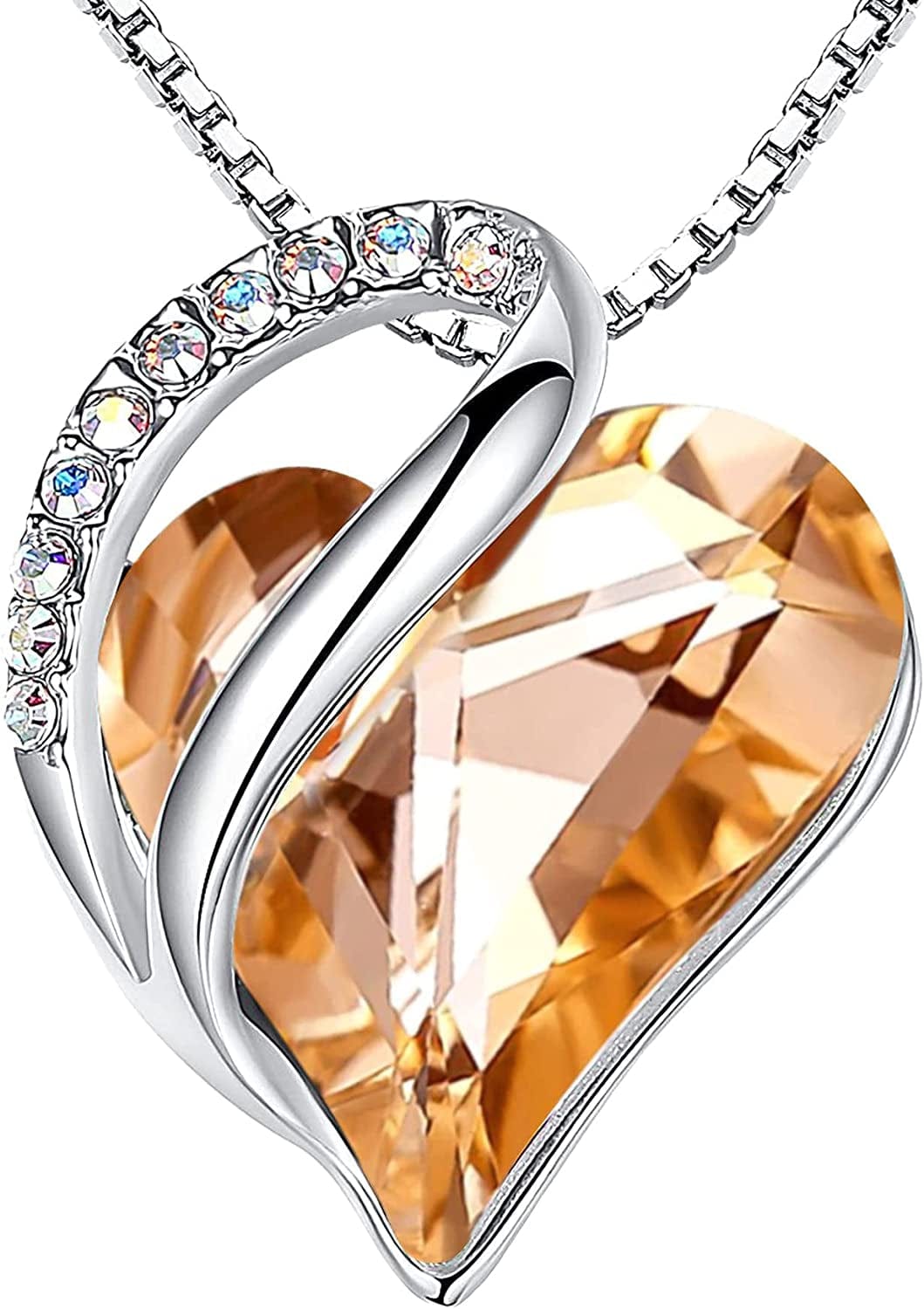 Women’S Silver Plated Infinity Love Heart Pendant Necklace with Birthstone Crystals, Jewelry Gifts for Her, 18 + 2 Inch Chain, Anniversary Birthday Mother'S Necklaces for Wife Mom Girlfriend 16-Energy-Calcite Orange
