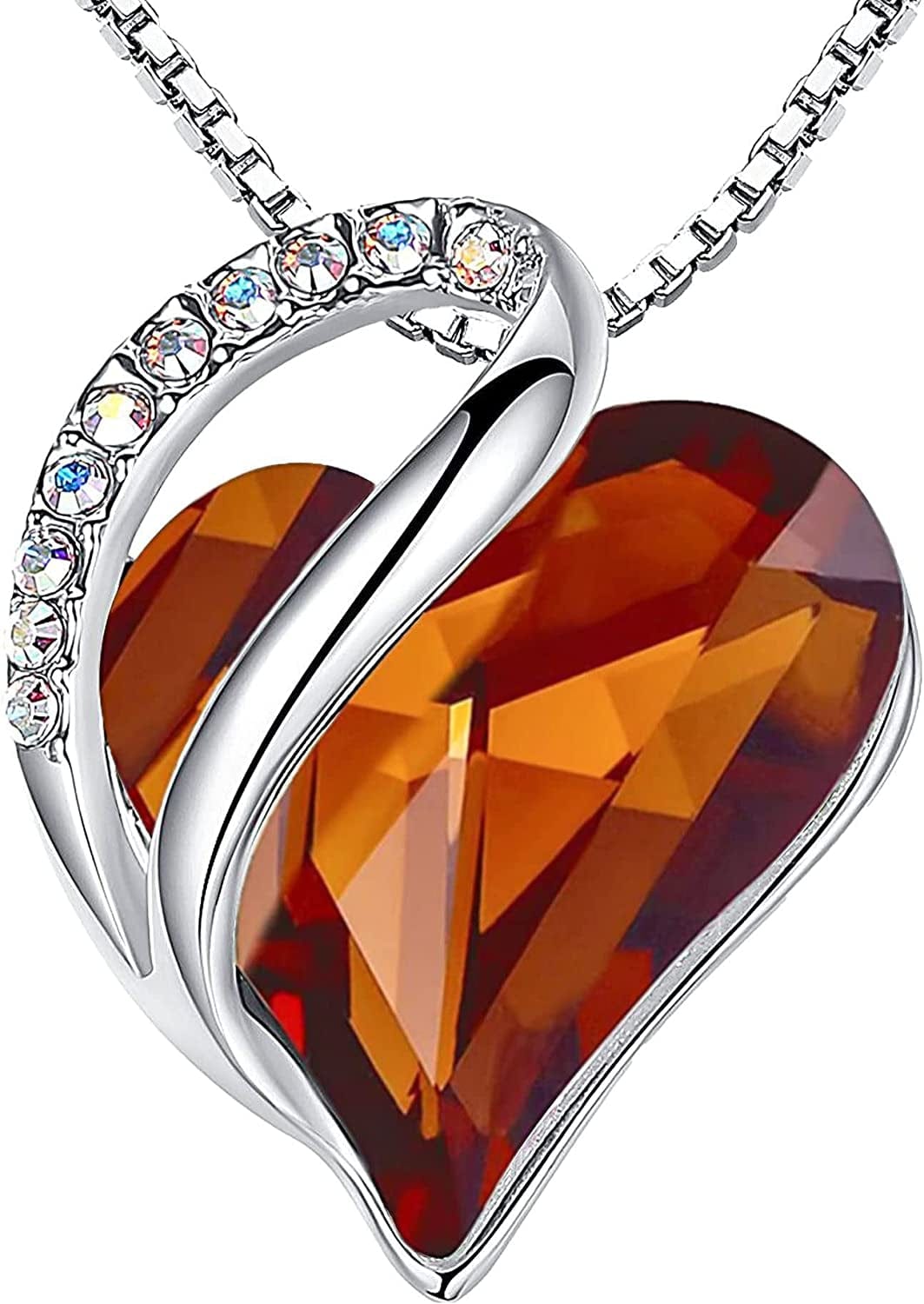 Women’S Silver Plated Infinity Love Heart Pendant Necklace with Birthstone Crystals, Jewelry Gifts for Her, 18 + 2 Inch Chain, Anniversary Birthday Mother'S Necklaces for Wife Mom Girlfriend 15-Stress Relief-Dark Topaz Brown
