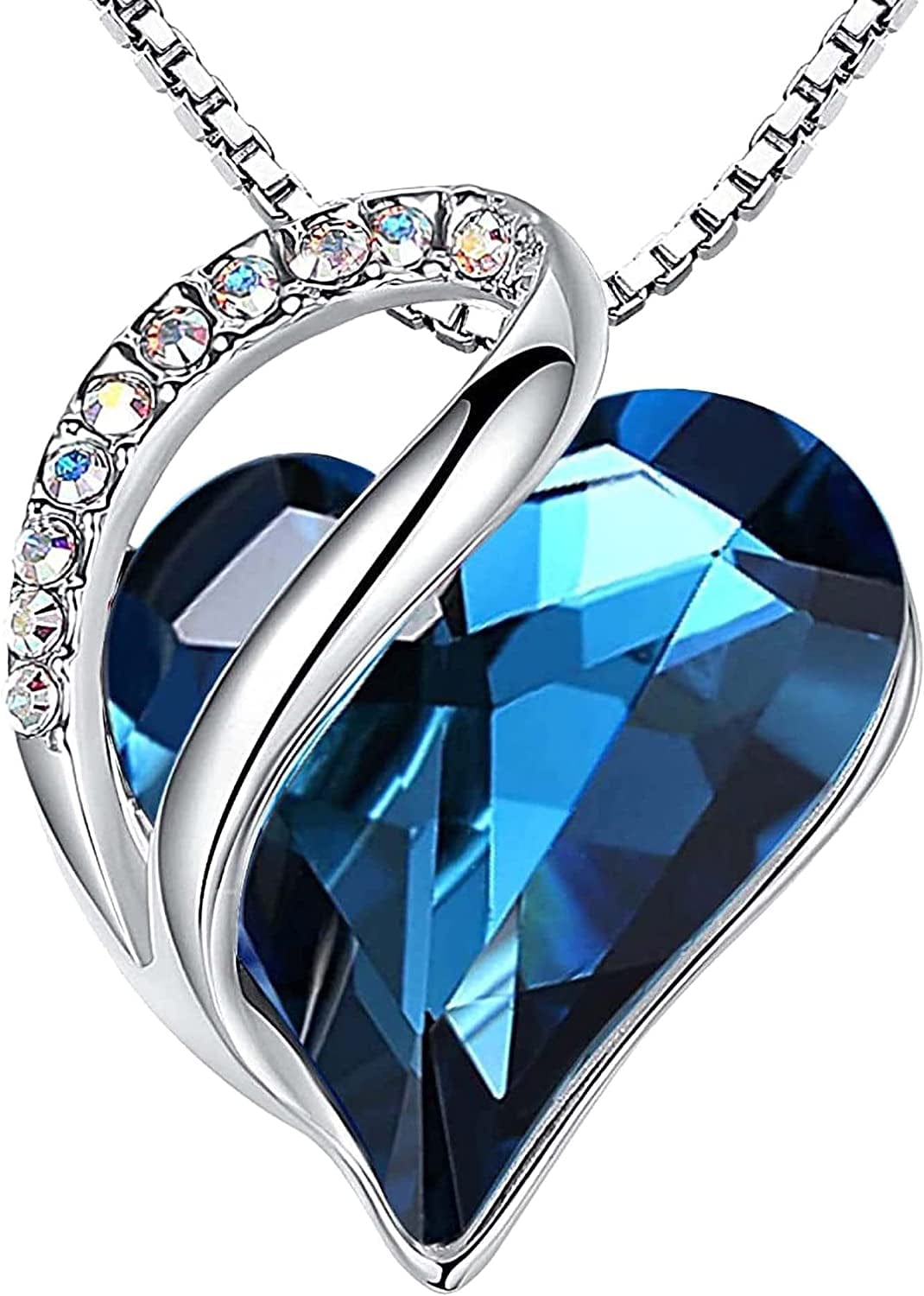 Women’S Silver Plated Infinity Love Heart Pendant Necklace with Birthstone Crystals, Jewelry Gifts for Her, 18 + 2 Inch Chain, Anniversary Birthday Mother'S Necklaces for Wife Mom Girlfriend 09a-September-Bermuda Sapphire Blue