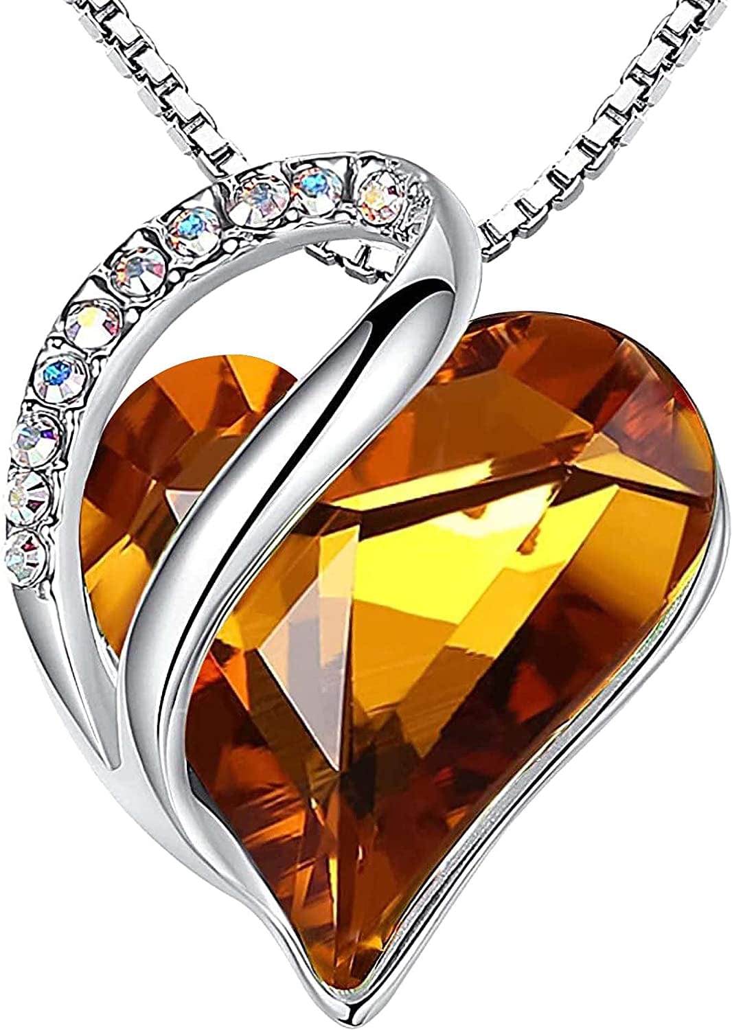 Women’S Silver Plated Infinity Love Heart Pendant Necklace with Birthstone Crystals, Jewelry Gifts for Her, 18 + 2 Inch Chain, Anniversary Birthday Mother'S Necklaces for Wife Mom Girlfriend 11a-November-Amber Brown