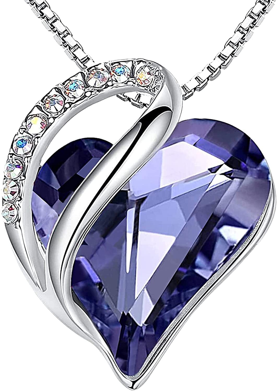 Women’S Silver Plated Infinity Love Heart Pendant Necklace with Birthstone Crystals, Jewelry Gifts for Her, 18 + 2 Inch Chain, Anniversary Birthday Mother'S Necklaces for Wife Mom Girlfriend 02b-February-Tanzanite Purple