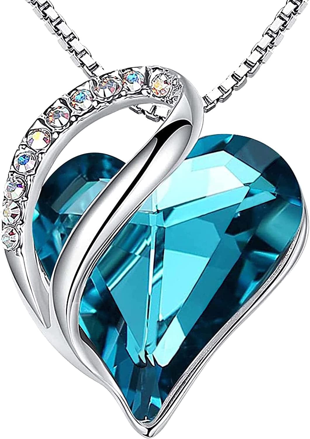Women’S Silver Plated Infinity Love Heart Pendant Necklace with Birthstone Crystals, Jewelry Gifts for Her, 18 + 2 Inch Chain, Anniversary Birthday Mother'S Necklaces for Wife Mom Girlfriend 12b-December-Indicolite Zircon Blue