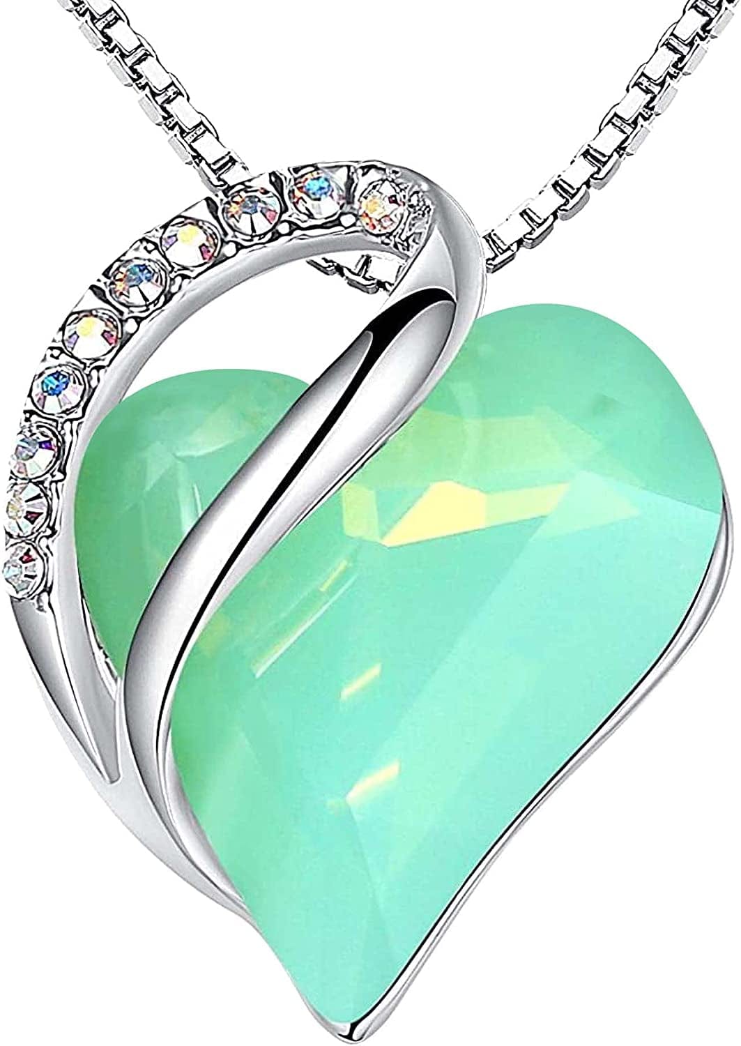 Women’S Silver Plated Infinity Love Heart Pendant Necklace with Birthstone Crystals, Jewelry Gifts for Her, 18 + 2 Inch Chain, Anniversary Birthday Mother'S Necklaces for Wife Mom Girlfriend 17-Luck-Opal Green