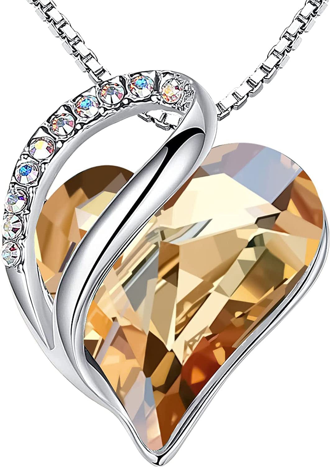 Women’S Silver Plated Infinity Love Heart Pendant Necklace with Birthstone Crystals, Jewelry Gifts for Her, 18 + 2 Inch Chain, Anniversary Birthday Mother'S Necklaces for Wife Mom Girlfriend 14-Power-Golden Yellow Shade
