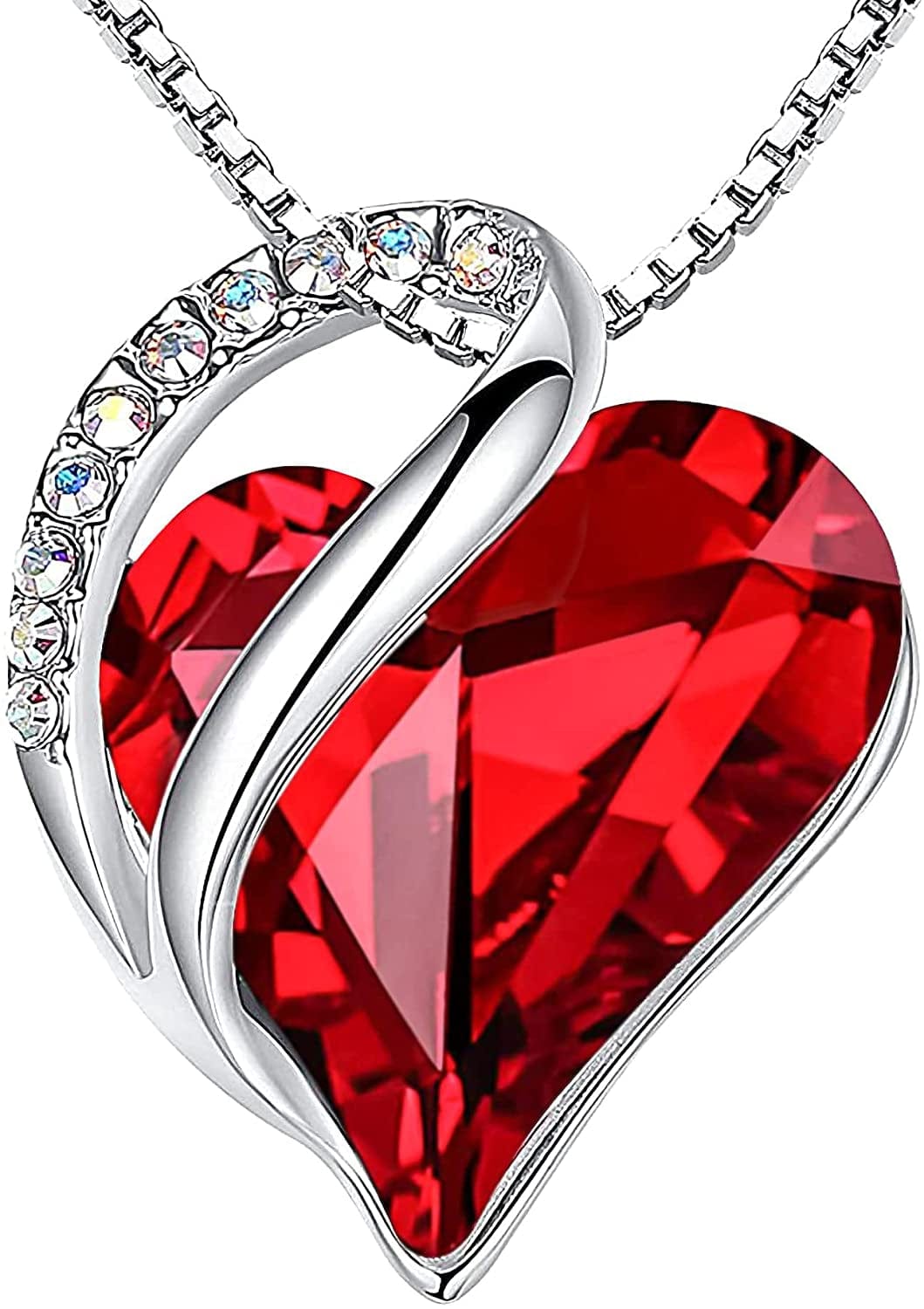 Women’S Silver Plated Infinity Love Heart Pendant Necklace with Birthstone Crystals, Jewelry Gifts for Her, 18 + 2 Inch Chain, Anniversary Birthday Mother'S Necklaces for Wife Mom Girlfriend 01-January & July-Siam Ruby Red