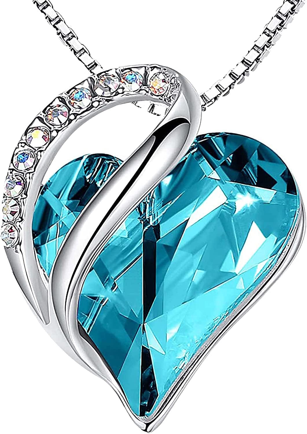 Women’S Silver Plated Infinity Love Heart Pendant Necklace with Birthstone Crystals, Jewelry Gifts for Her, 18 + 2 Inch Chain, Anniversary Birthday Mother'S Necklaces for Wife Mom Girlfriend 12a-December-Aquamarine Blue