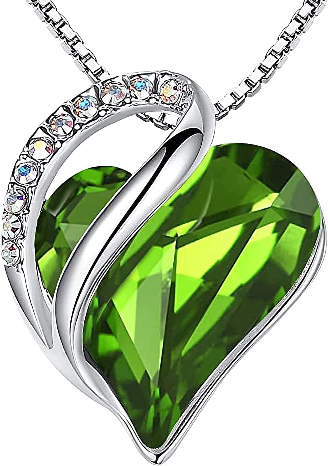 Women’S Silver Plated Infinity Love Heart Pendant Necklace with Birthstone Crystals, Jewelry Gifts for Her, 18 + 2 Inch Chain, Anniversary Birthday Mother'S Necklaces for Wife Mom Girlfriend 08a-August-Peridot Green