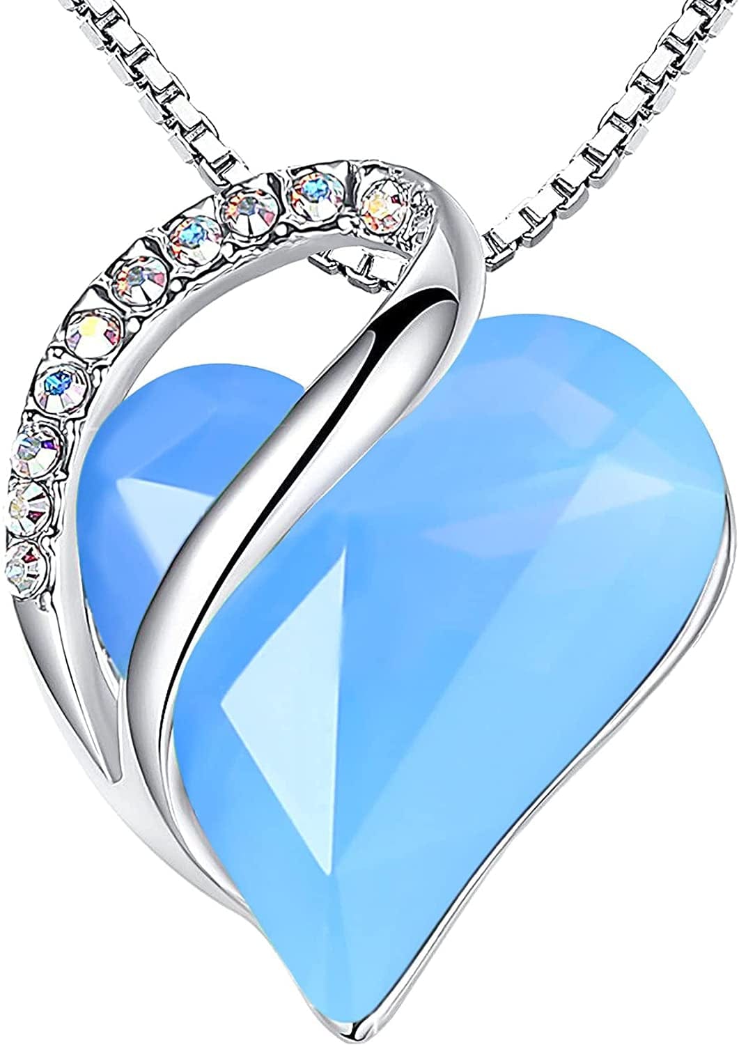 Women’S Silver Plated Infinity Love Heart Pendant Necklace with Birthstone Crystals, Jewelry Gifts for Her, 18 + 2 Inch Chain, Anniversary Birthday Mother'S Necklaces for Wife Mom Girlfriend 18-Communication-Owyhee Opal Blue