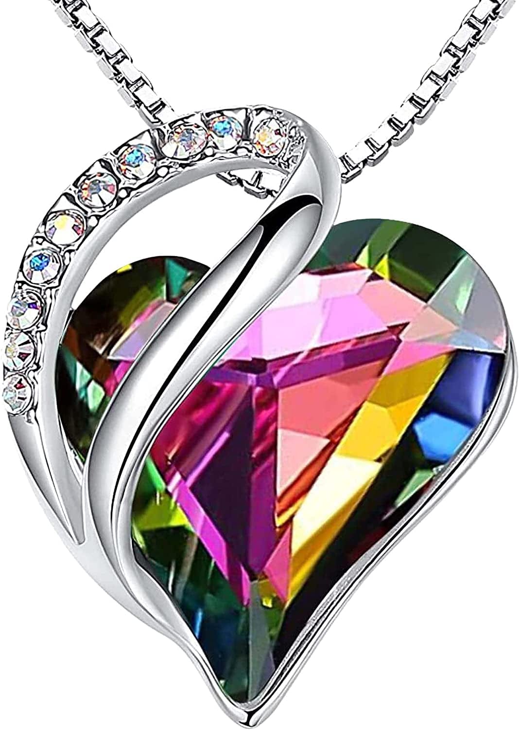 Women’S Silver Plated Infinity Love Heart Pendant Necklace with Birthstone Crystals, Jewelry Gifts for Her, 18 + 2 Inch Chain, Anniversary Birthday Mother'S Necklaces for Wife Mom Girlfriend 13a-Protection-Rainbow Black