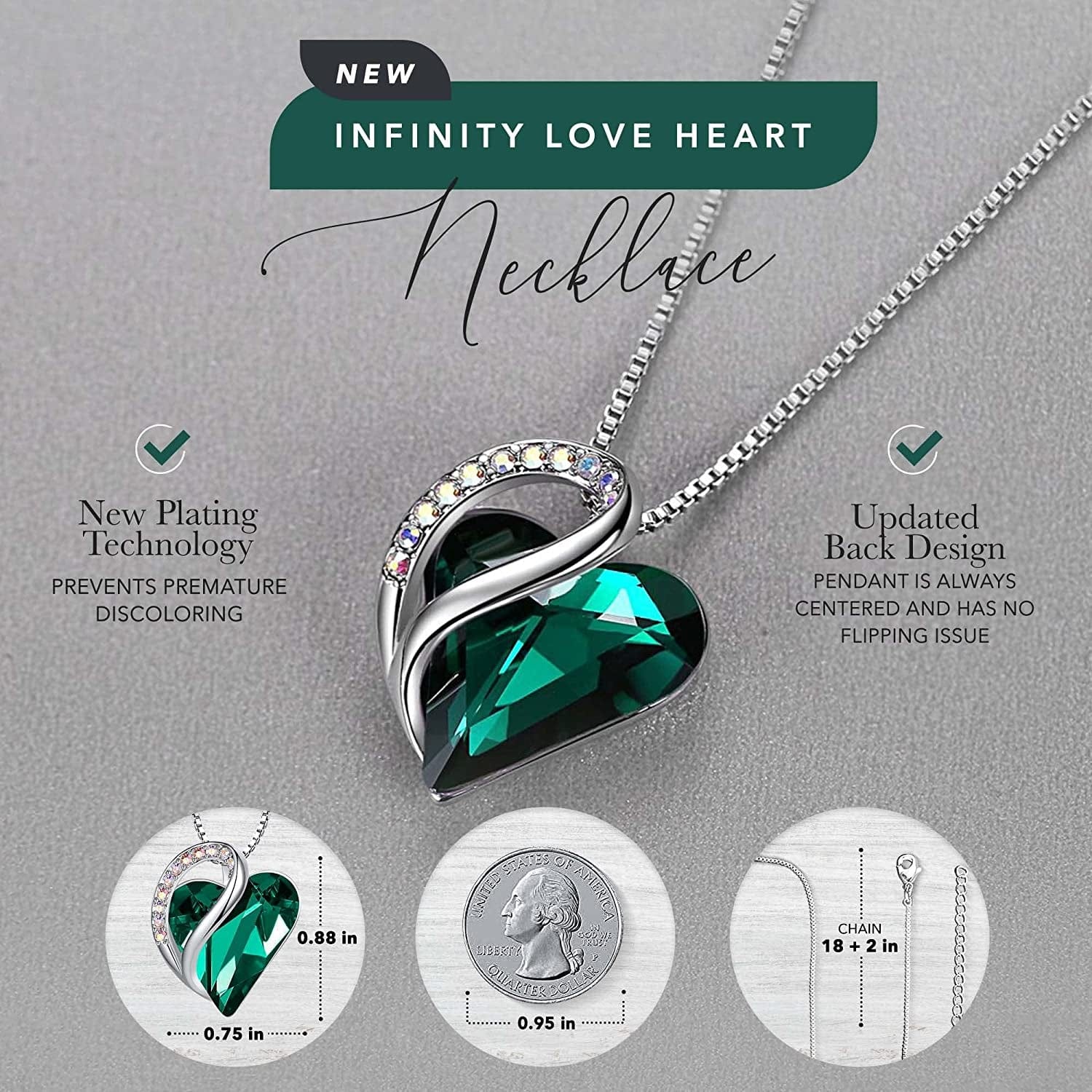 Women’S Silver Plated Infinity Love Heart Pendant Necklace with Birthstone Crystals, Jewelry Gifts for Her, 18 + 2 Inch Chain, Anniversary Birthday Mother'S Necklaces for Wife Mom Girlfriend