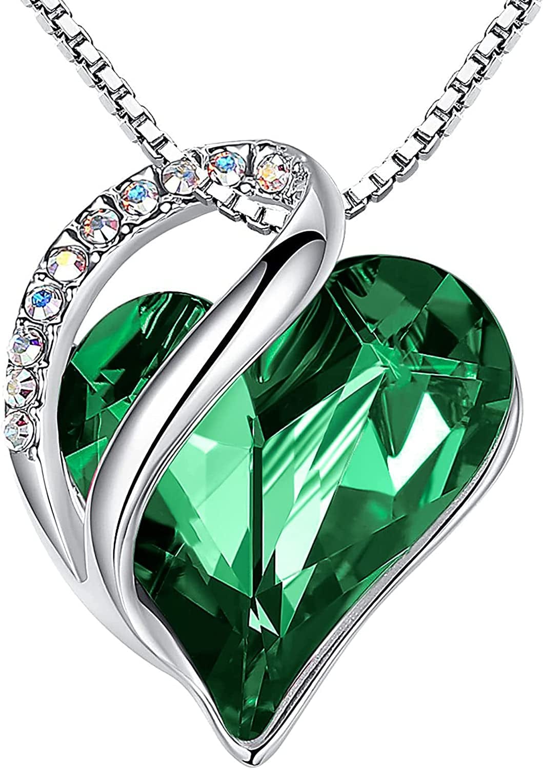 Women’S Silver Plated Infinity Love Heart Pendant Necklace with Birthstone Crystals, Jewelry Gifts for Her, 18 + 2 Inch Chain, Anniversary Birthday Mother'S Necklaces for Wife Mom Girlfriend 05-May-Emerald Green