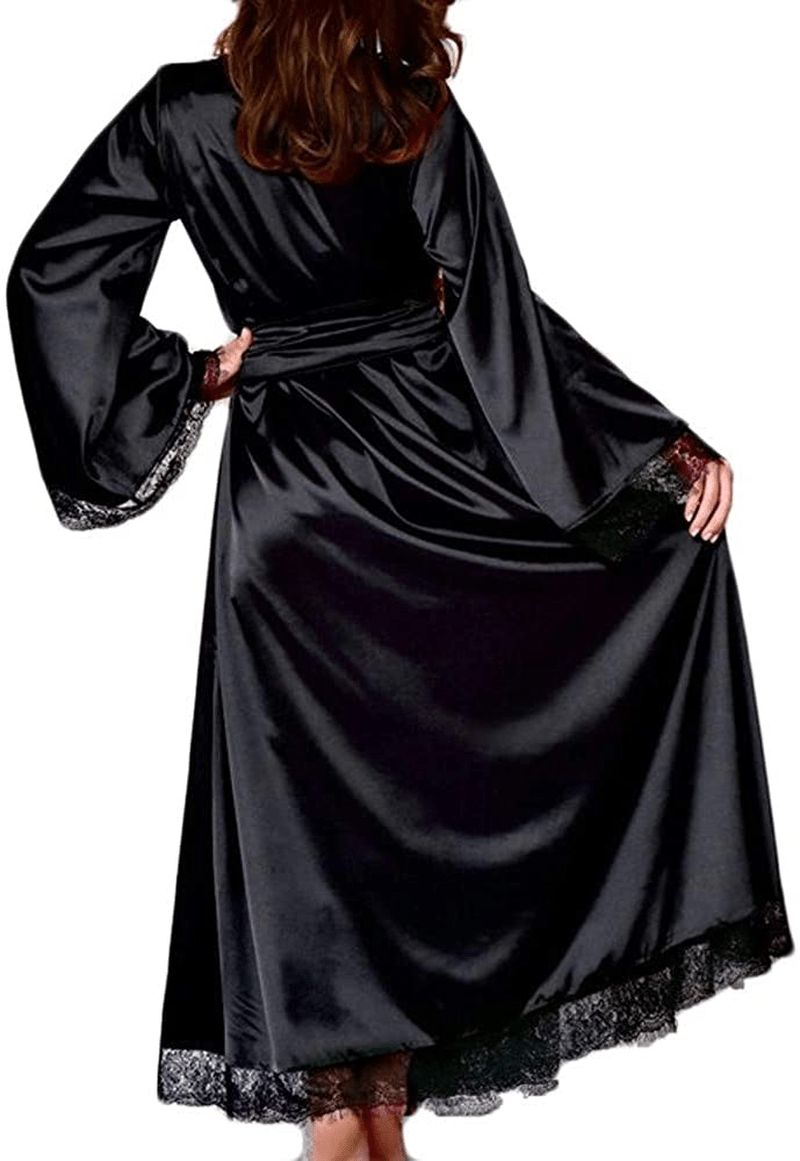 Women'S Sleepwear Robe,Sexy Lingerie Satin Negligees Long Sleeve Nightgowns Loungewear Bathrobe Pajamas Baby Dolls Chemises Apparel & Accessories > Clothing > Underwear & Socks > Shapewear AKshehe