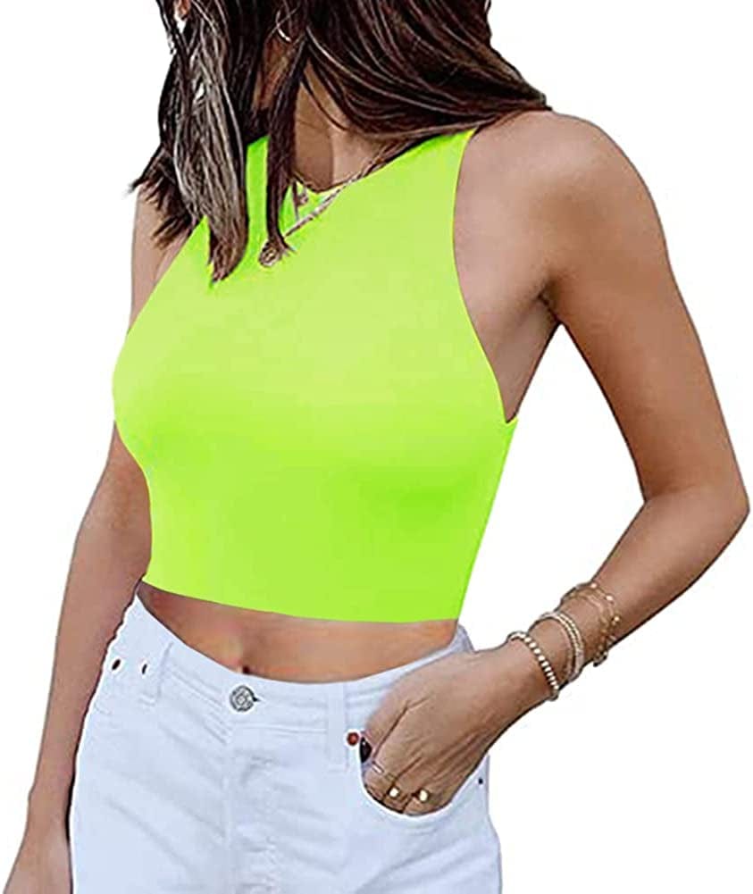 Women'S Sleeveless Cropped Shirts High Neck Stretchy Fitted Basic Crop Tank Top