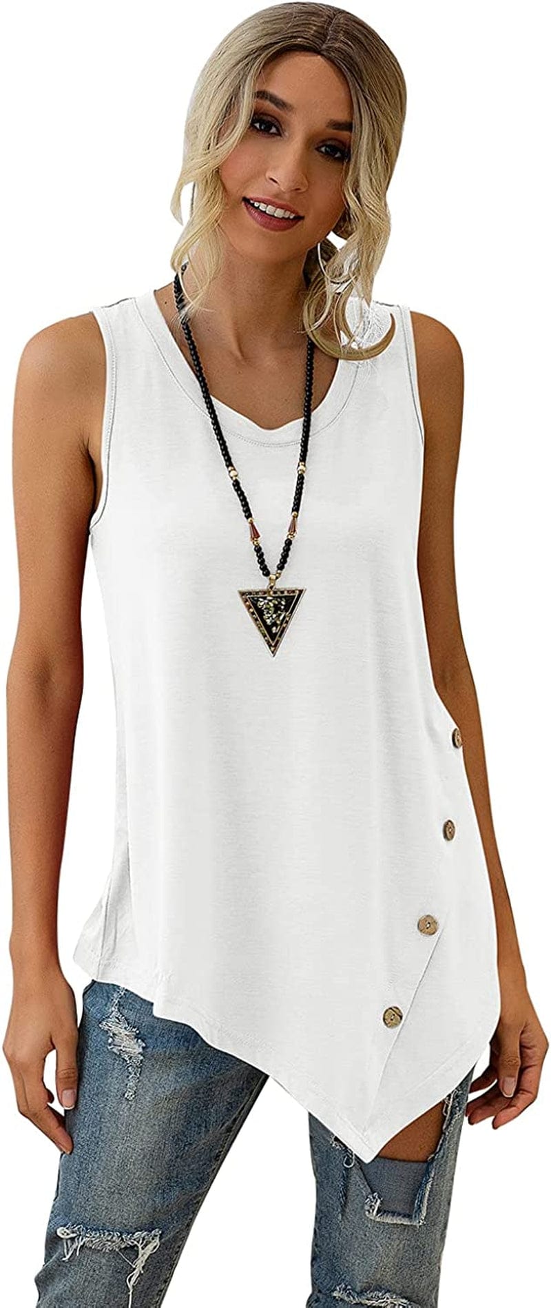 Women'S Sleeveless Lace up Casual Tank Tops Tunic Solid Blouse #0923_white / Small