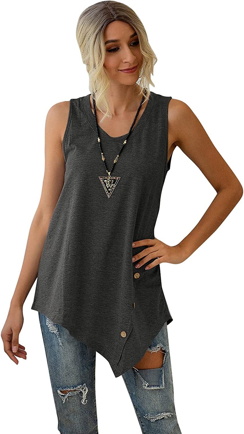 Women'S Sleeveless Lace up Casual Tank Tops Tunic Solid Blouse #0923_dark Grey / Small
