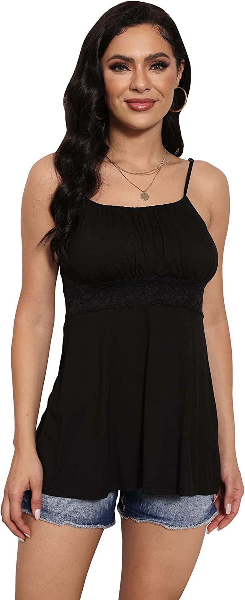 Women'S Sleeveless Lace up Casual Tank Tops Tunic Solid Blouse #0925_black / Large