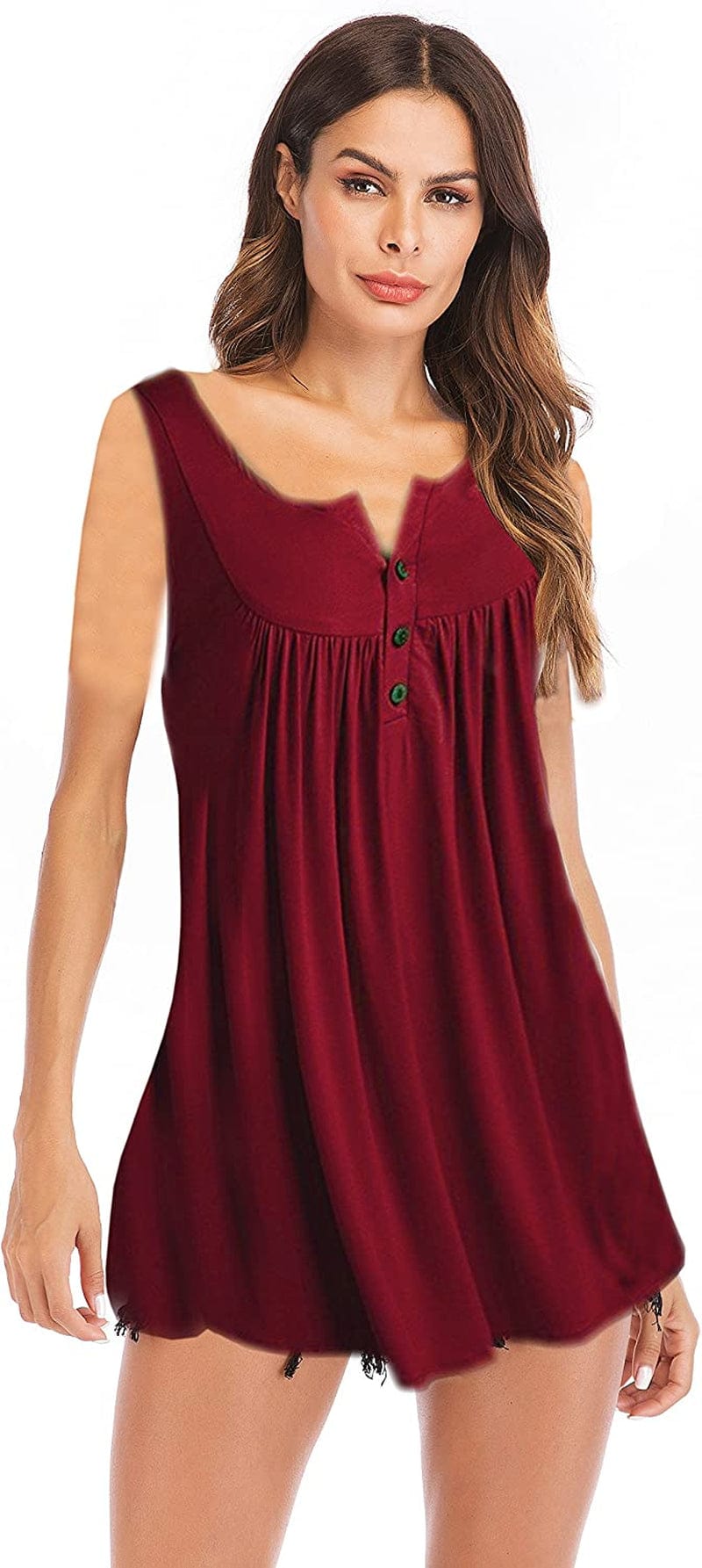 Women'S Sleeveless Lace up Casual Tank Tops Tunic Solid Blouse #0924_burgundy / Small