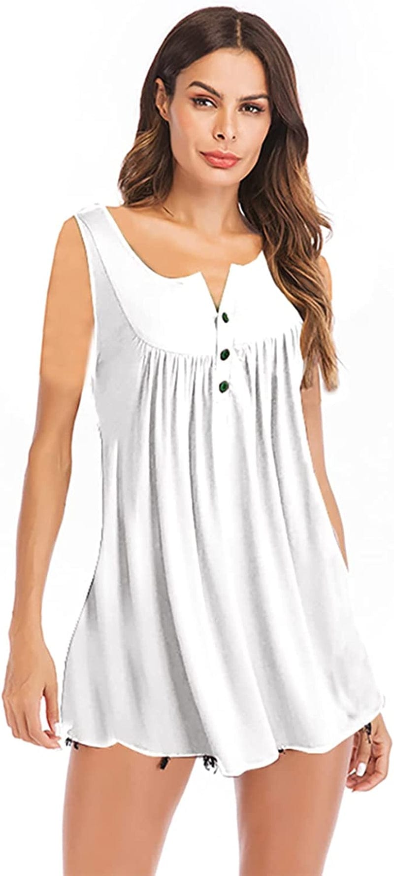 Women'S Sleeveless Lace up Casual Tank Tops Tunic Solid Blouse #0924_white / Small