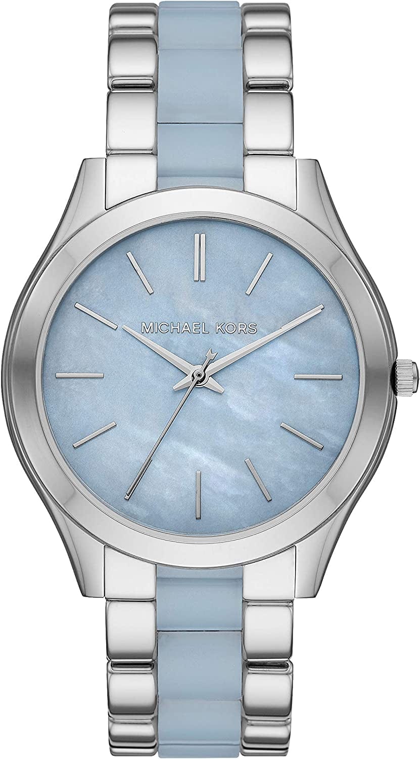 Women'S Slim Runway Three-Hand Stainless Steel Quartz Watch Silver & Blue