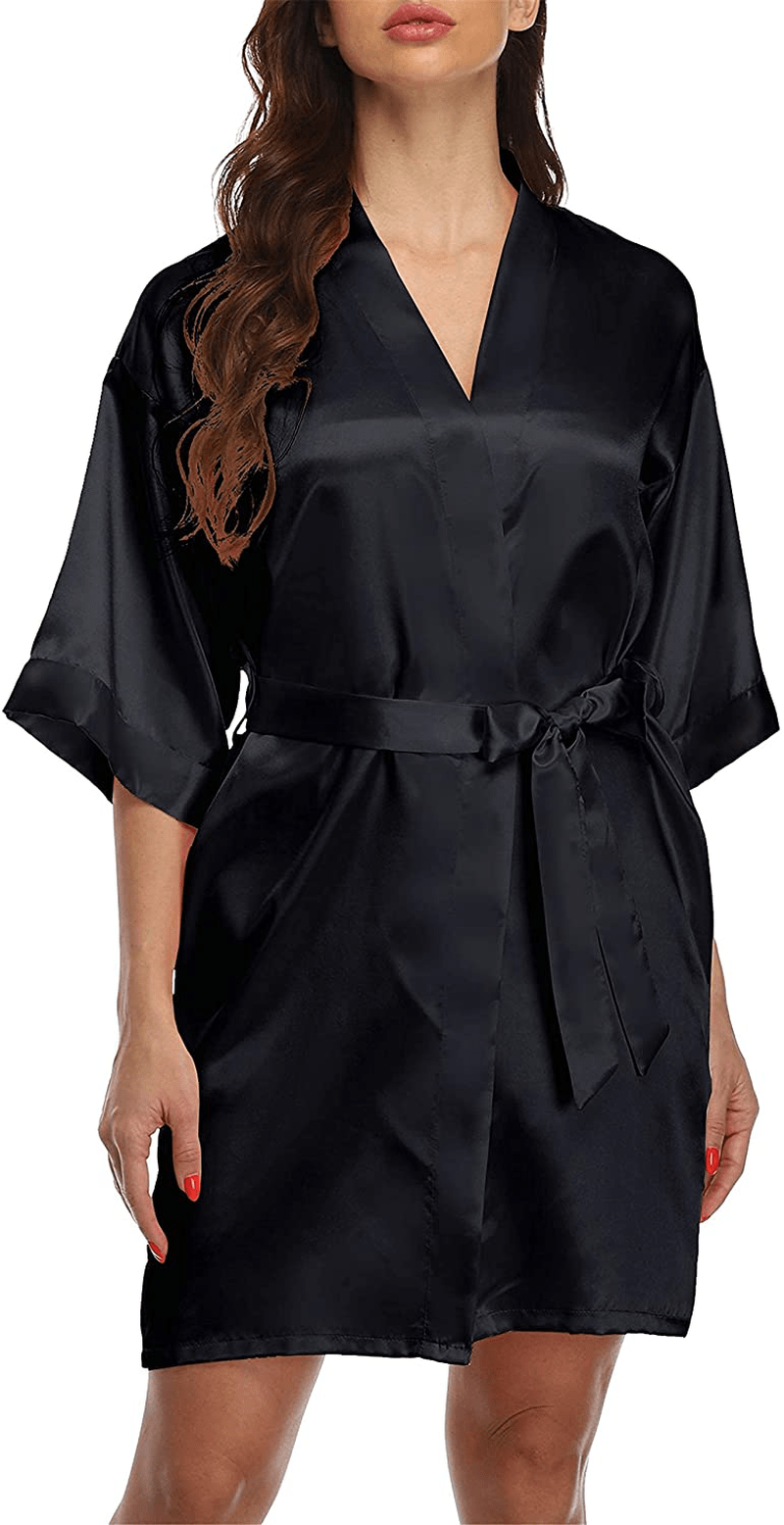 Women'S Solid Color Short Kimono Satin Bathrobe Silky Bride and Bridesmaid Robe Apparel & Accessories > Clothing > Sleepwear & Loungewear > Robes Valennia