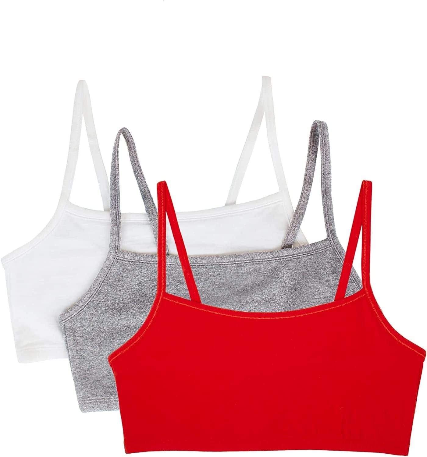 Women'S Spaghetti Strap Cotton Pullover Sports Bra Red Hot/White/Grey Heather / 3 / 34