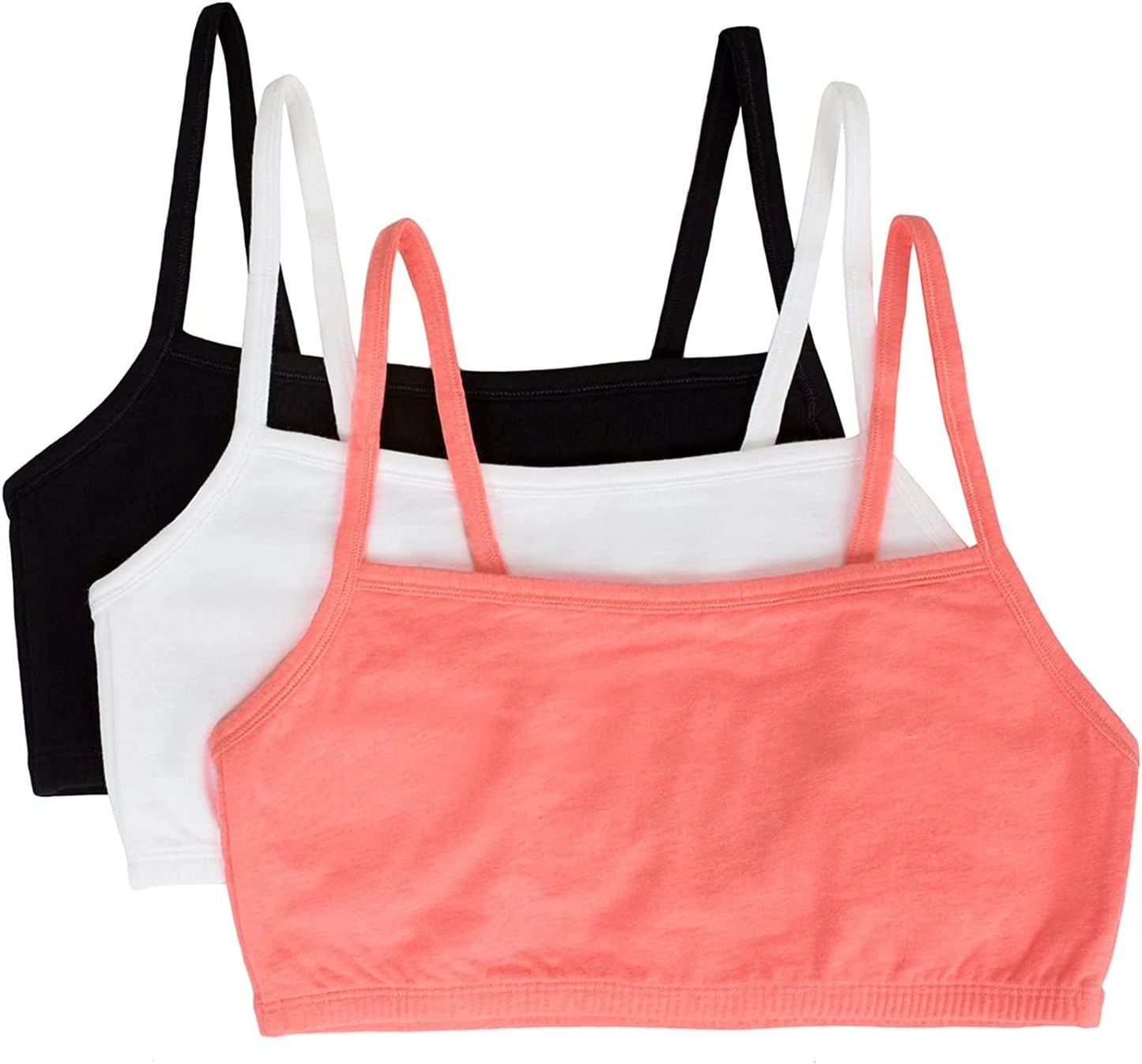 Women'S Spaghetti Strap Cotton Pullover Sports Bra Black Hue/White/Punchy Peach / 3 / 44