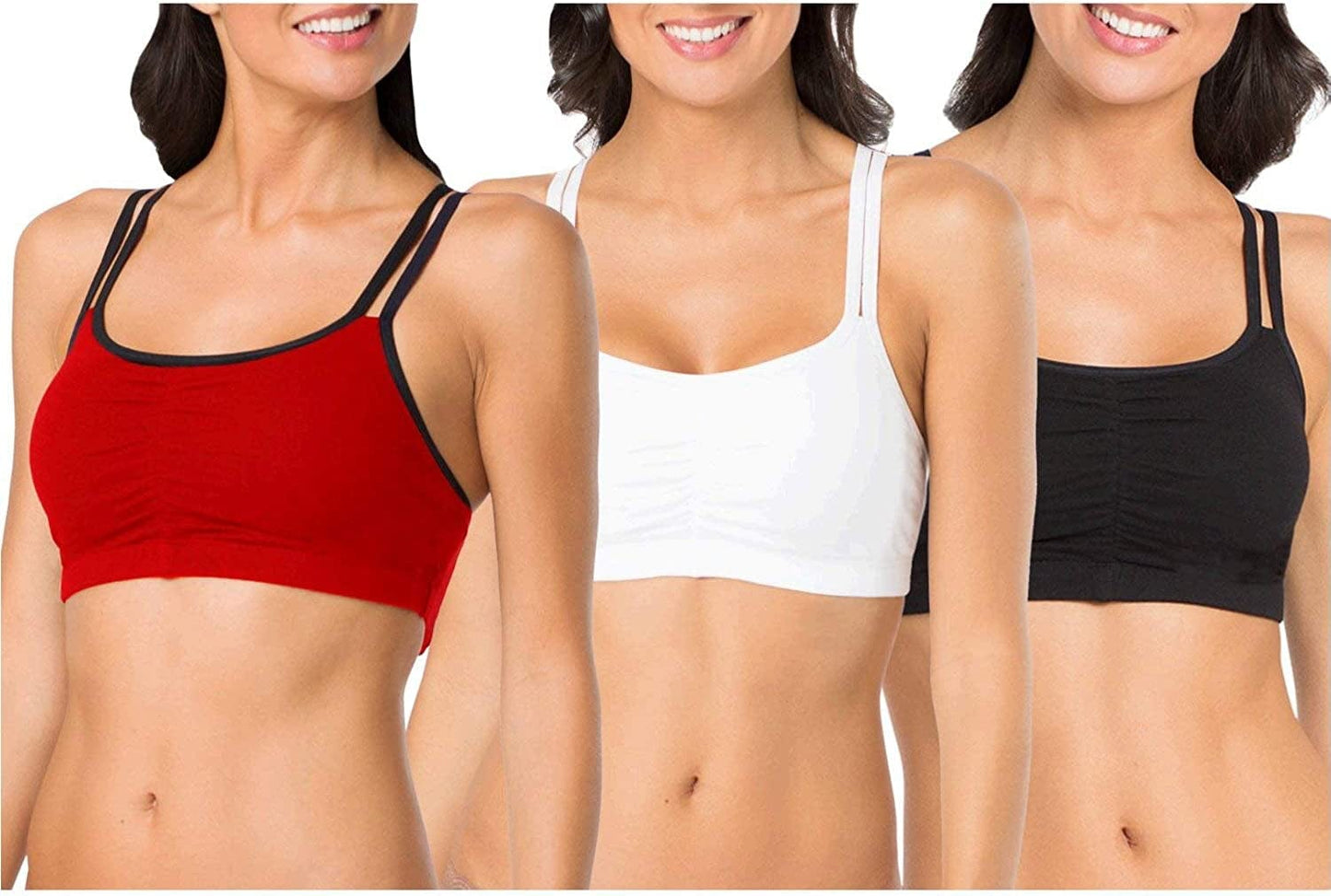 Women'S Spaghetti Strap Cotton Pullover Sports Bra Red Hot With Black/White/Black Hue / 3 / 42