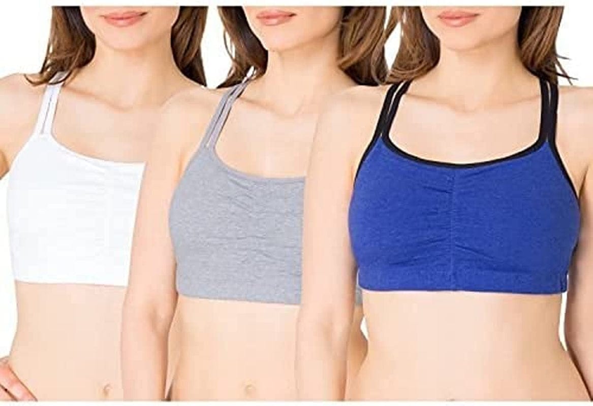 Women'S Spaghetti Strap Cotton Pullover Sports Bra Navy Heather/White/Grey Heather / 3 / 44