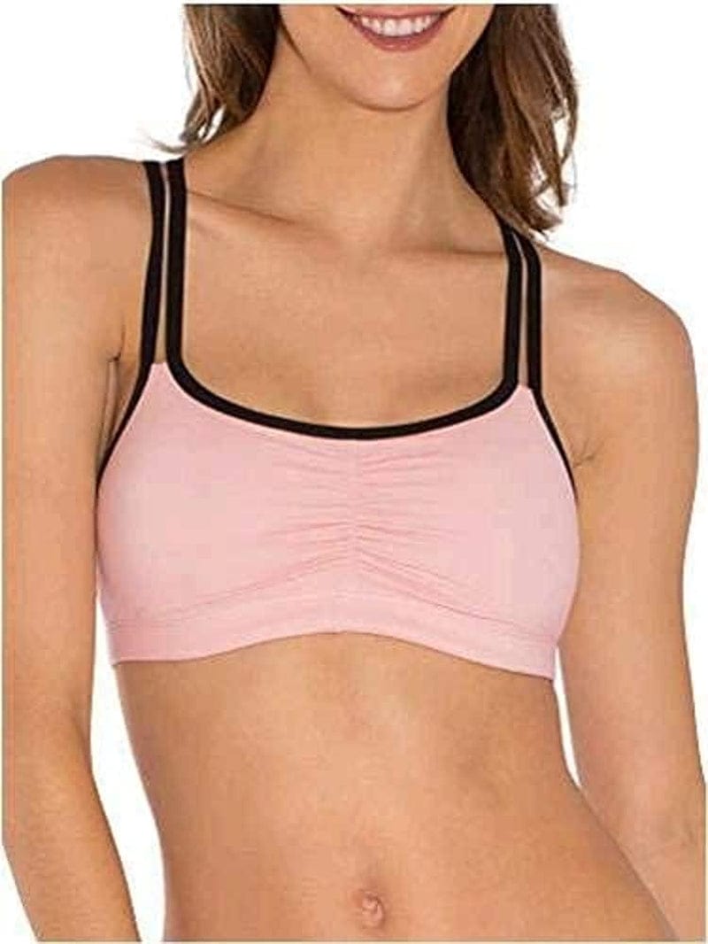 Women'S Spaghetti Strap Cotton Pullover Sports Bra Blushing Rose With Black/Charcoal/Black / 3 / 34